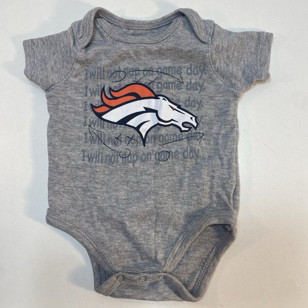 Denver Broncos NFL Football Gray One Piece 0/3 month Bodysuit Graphic Print Logo